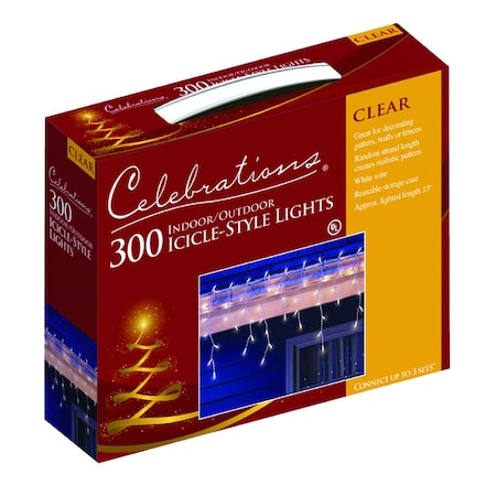 Celebrations Celebrations Red Incandescent Mini Clear 300 ct Icicle Christmas Lights 17 ft. 14083W-71